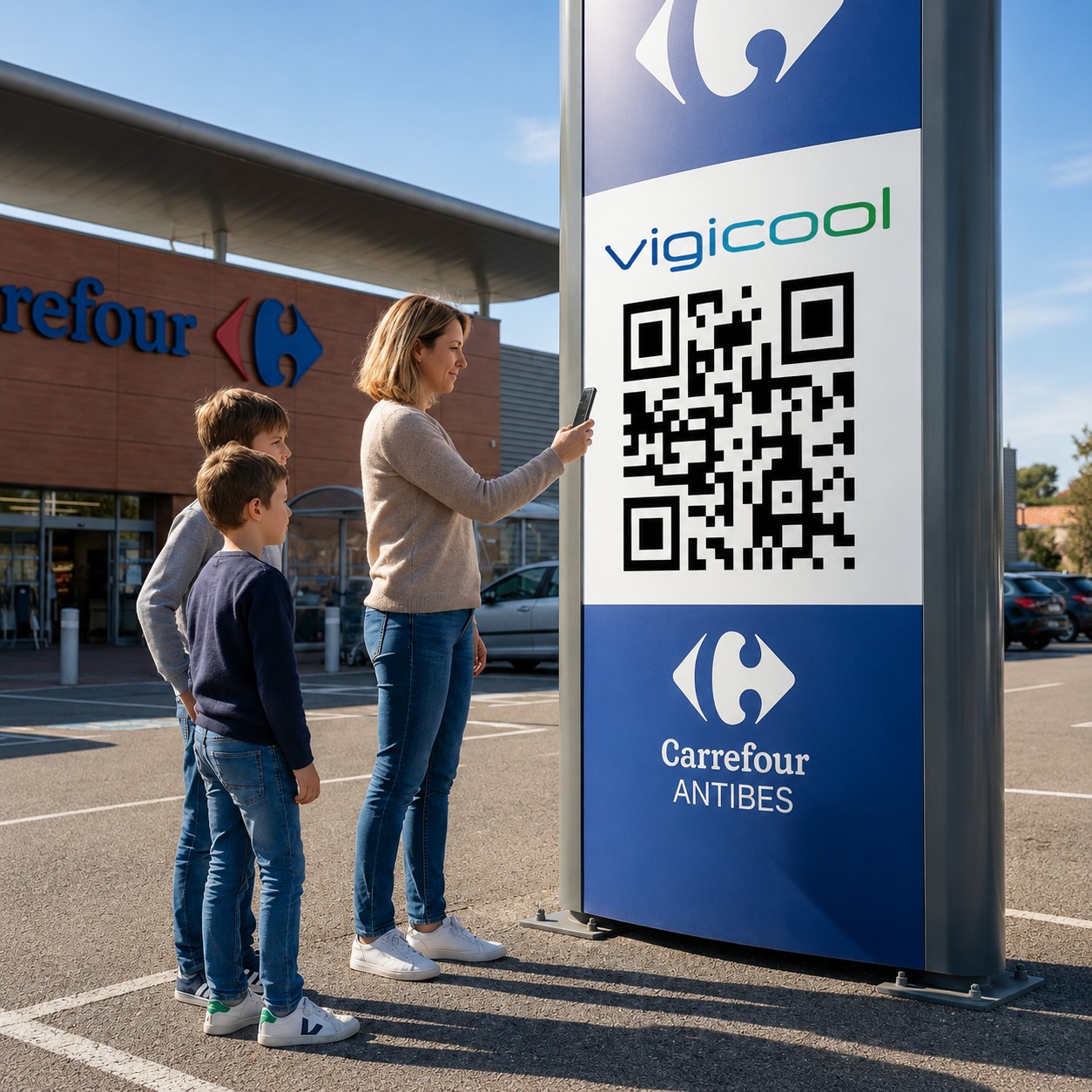 Carrefour Antibes avec QR code Vigicool